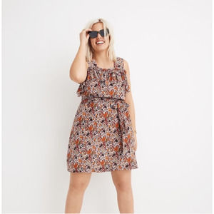 Madewell Rust, White & Black Floral Ruffle Mini Dress